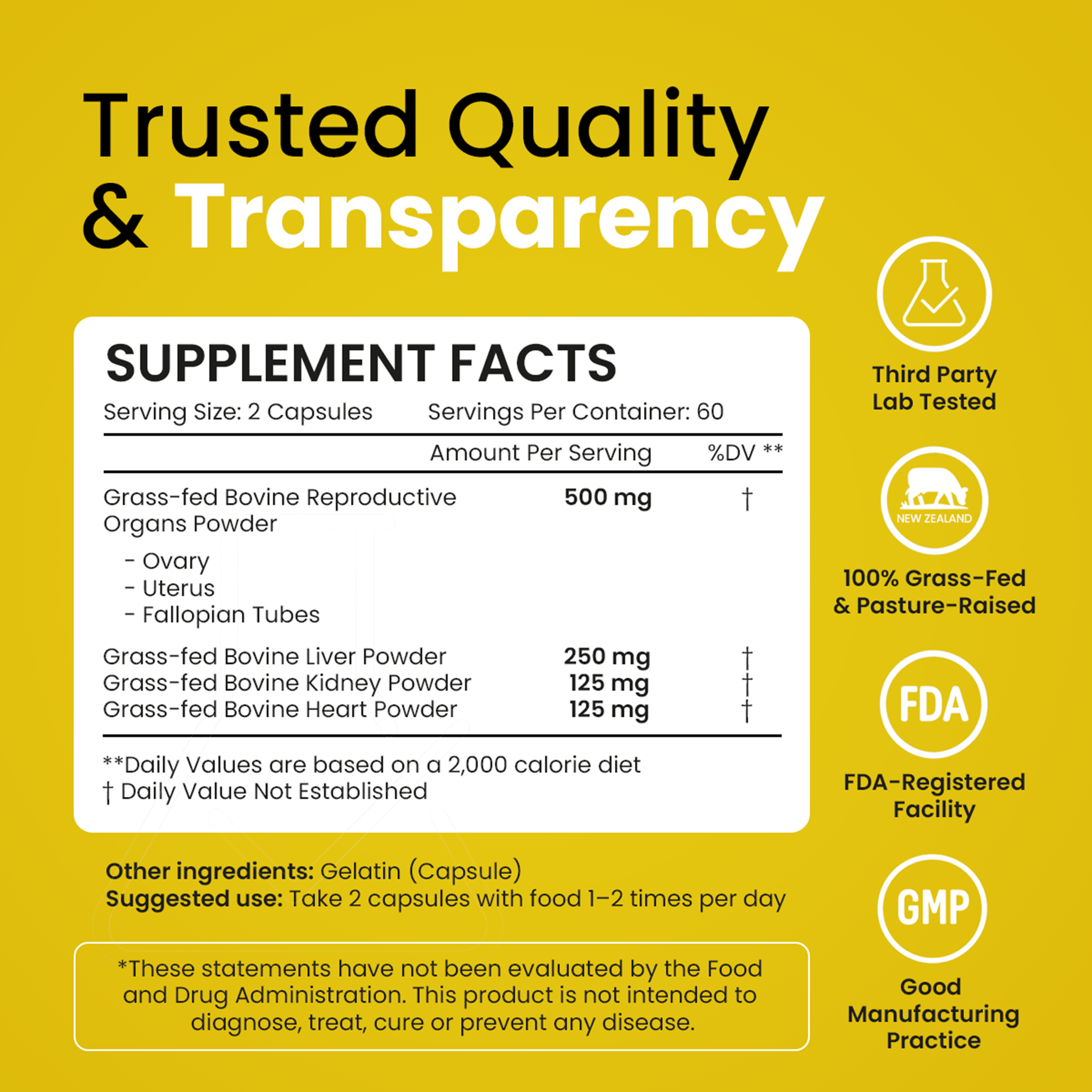 Beef Organ Supplement for Women – Liver, Uterus, Ovary, Heart, Kidney – 30+ Nutrients to Support Hormone Balance, Cycle Health, Energy, Immunity, Skin & Hair – 100% Grass Fed & 3rd Party Tested, 120ct