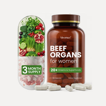 Grass Fed Beef Organ Supplement for Women with Super Greens & Antioxidant Fruits – 60+ Bioavailable Nutrients for Hormone Balance, Cycle Comfort, Primal Energy, Immunity, Hair & Skin – 3 Month Supply