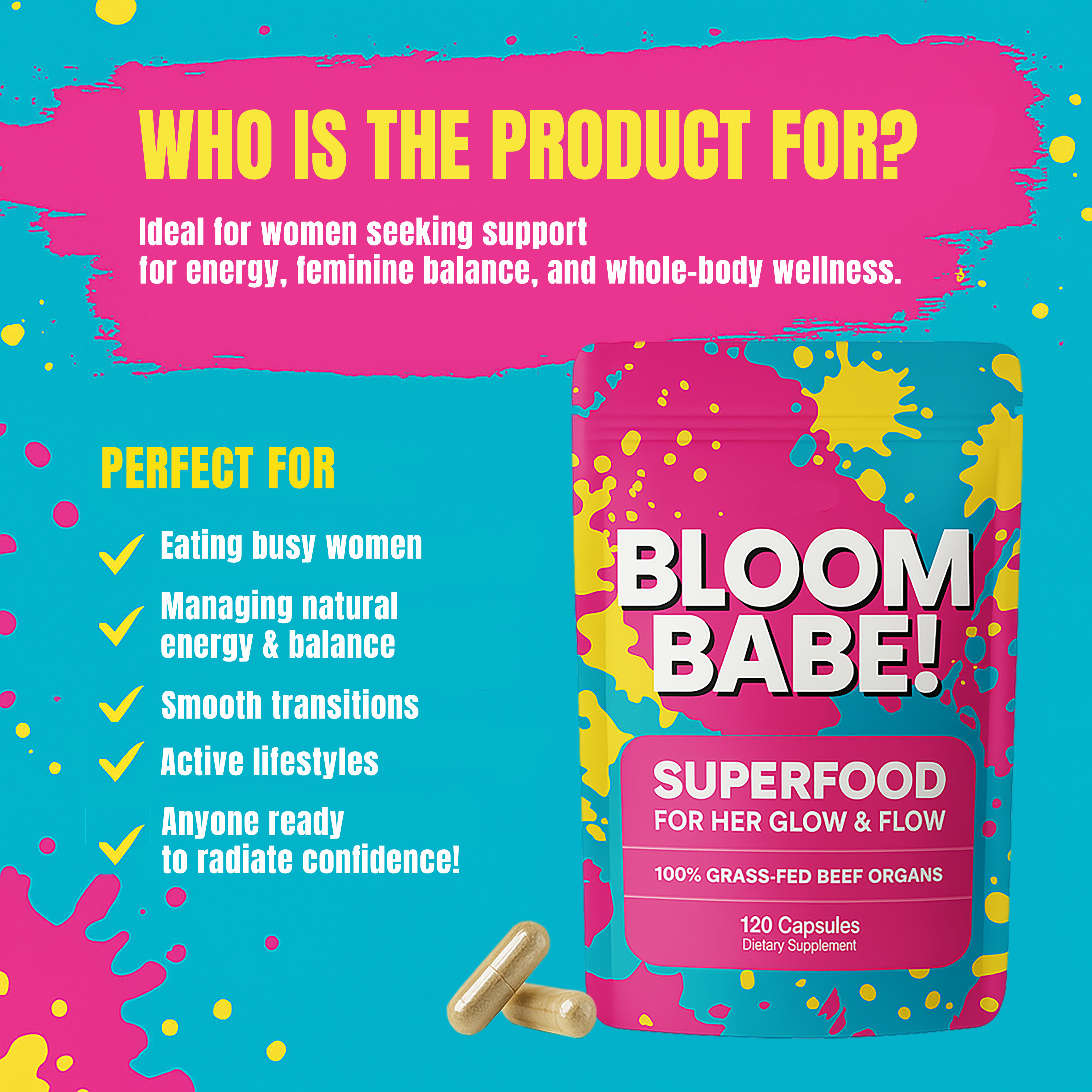 Beef Organ Supplement for Women – 100% Grass Fed Beef Liver, Kidney, Heart & Reproductive Organs – Primal Energy, Immunity, Hormone Balance & Wellness – BLOOM BABE Queen of Superfoods – 120 Capsules